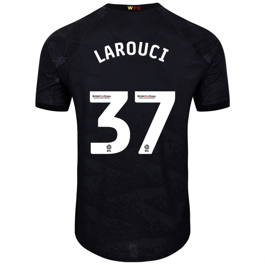 Niño Camiseta Yasser Larouci #37 Negro Blanco 2ª Equipación 2024/25 La Camisa