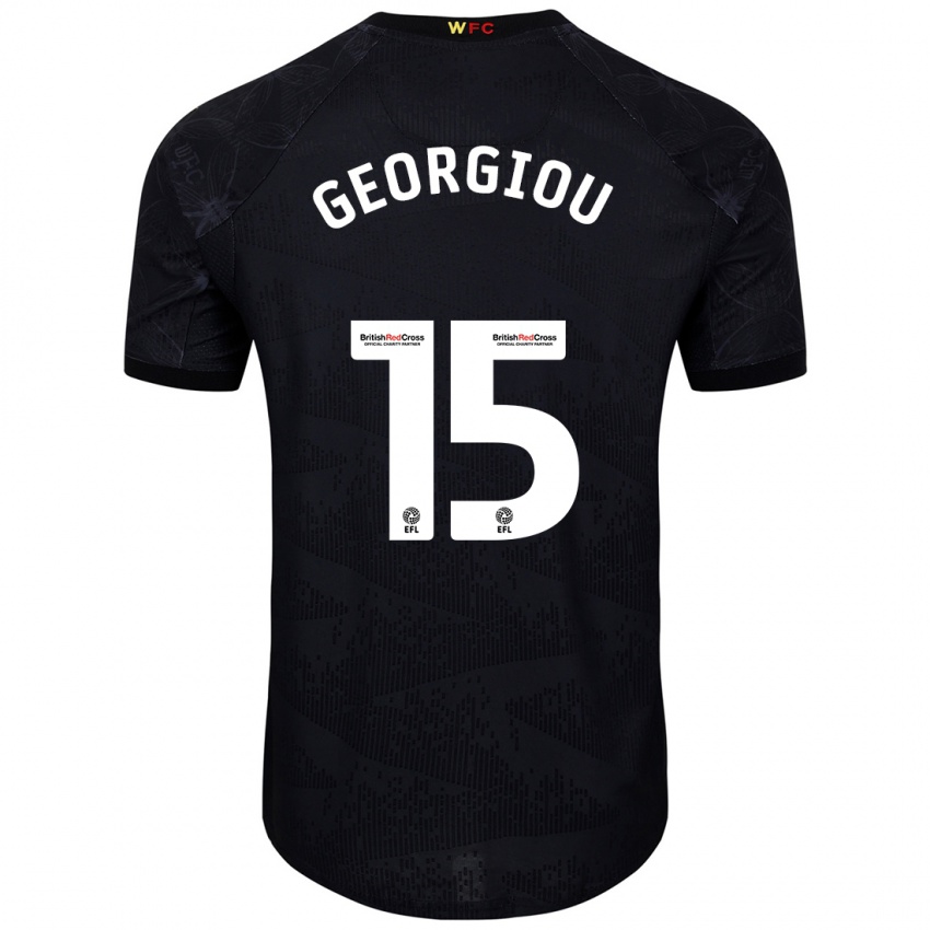 Niño Camiseta Andria Georgiou #15 Negro Blanco 2ª Equipación 2024/25 La Camisa