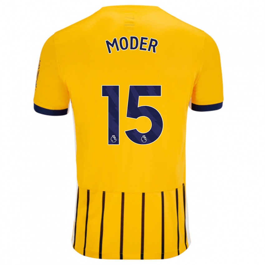 Niño Camiseta Jakub Moder #15 Dorado Azul Rayas 2ª Equipación 2024/25 La Camisa