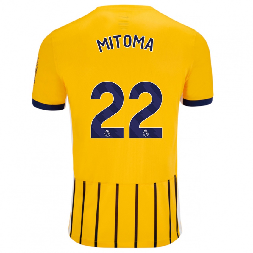 Niño Camiseta Kaoru Mitoma #22 Dorado Azul Rayas 2ª Equipación 2024/25 La Camisa