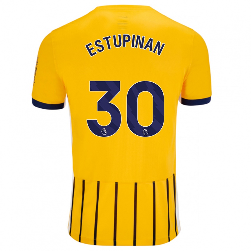 Niño Camiseta Pervis Estupiñán #30 Dorado Azul Rayas 2ª Equipación 2024/25 La Camisa