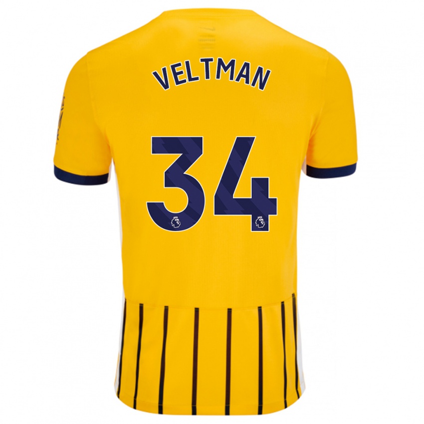 Niño Camiseta Joël Veltman #34 Dorado Azul Rayas 2ª Equipación 2024/25 La Camisa