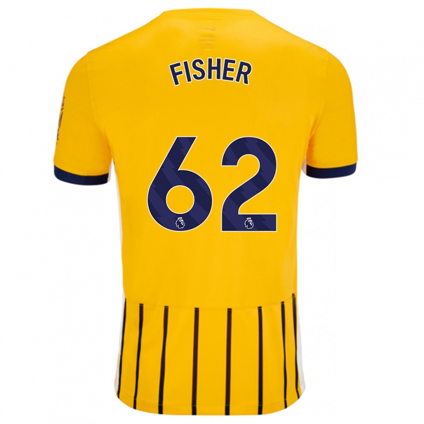 Niño Camiseta Hugo Fisher #62 Dorado Azul Rayas 2ª Equipación 2024/25 La Camisa