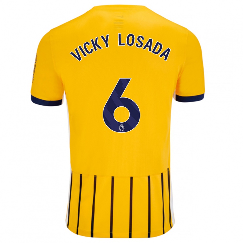 Niño Camiseta María Victoria Losada Gómez #6 Dorado Azul Rayas 2ª Equipación 2024/25 La Camisa