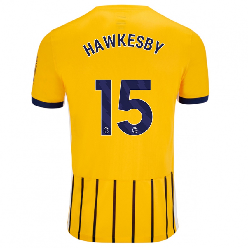 Niño Camiseta Mackenzie Hawkesby #15 Dorado Azul Rayas 2ª Equipación 2024/25 La Camisa