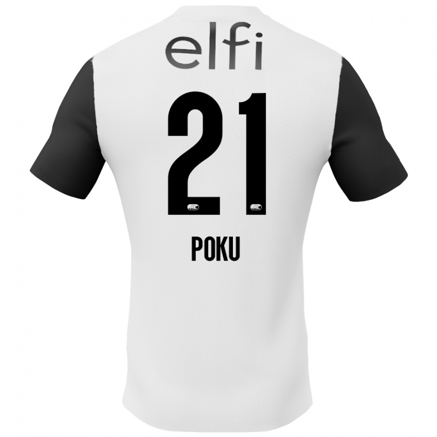 Niño Camiseta Ernest Poku #21 Blanco Negro 2ª Equipación 2024/25 La Camisa