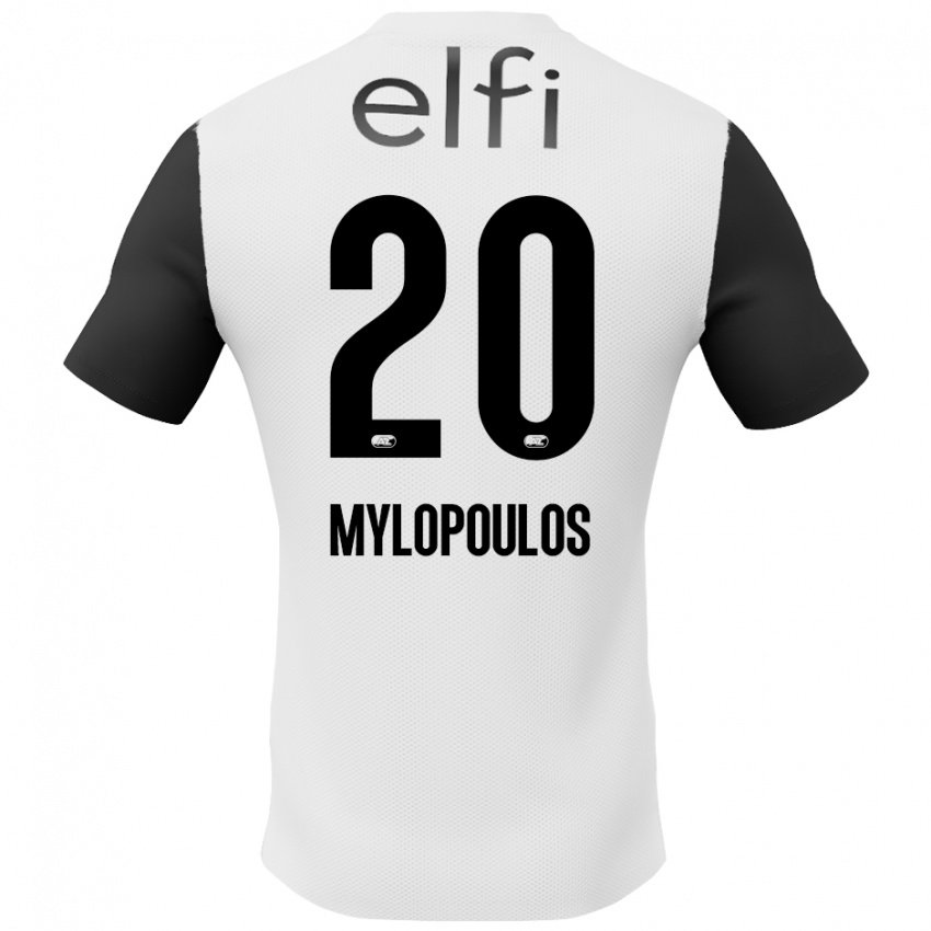 Niño Camiseta Marios Mylopoulos #20 Blanco Negro 2ª Equipación 2024/25 La Camisa