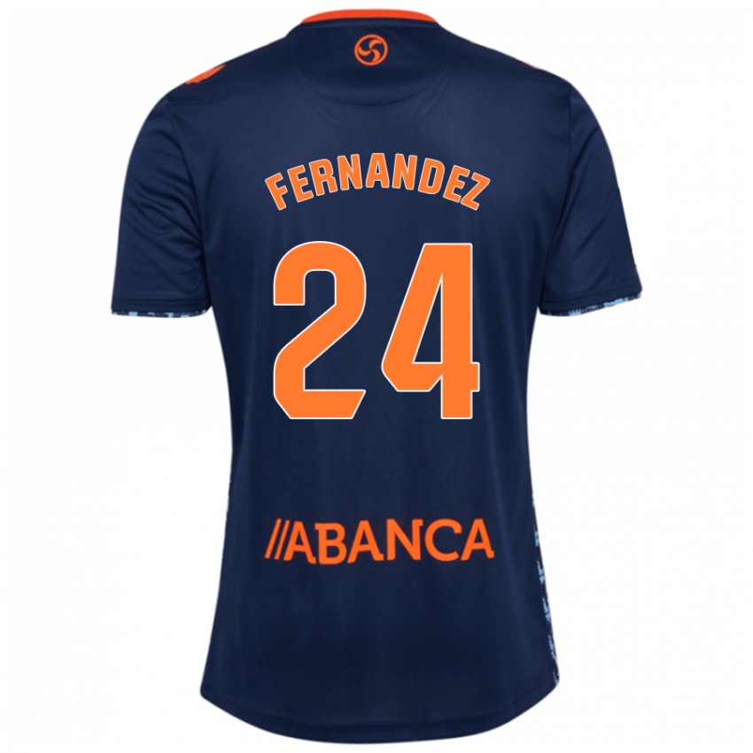 Niño Camiseta César Fernández #24 Azul Marino 2ª Equipación 2024/25 La Camisa