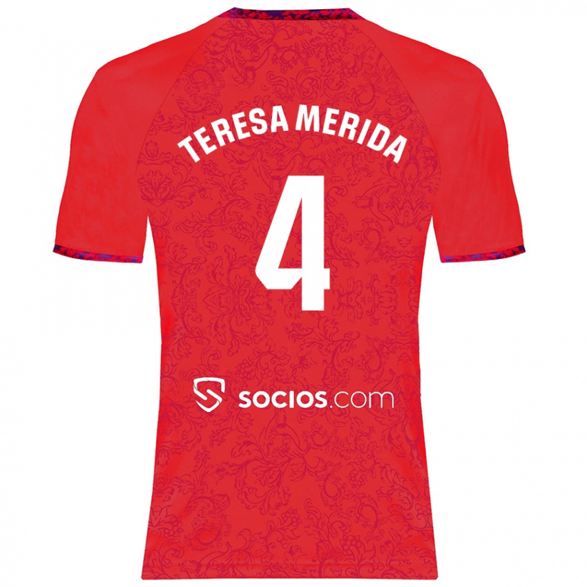 Niño Camiseta Teresa Merida #4 Rojo 2ª Equipación 2024/25 La Camisa