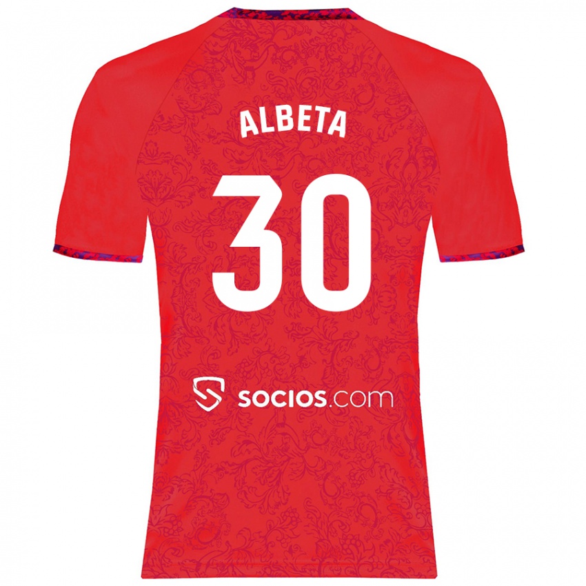 Niño Camiseta Alba María López Montiel #30 Rojo 2ª Equipación 2024/25 La Camisa