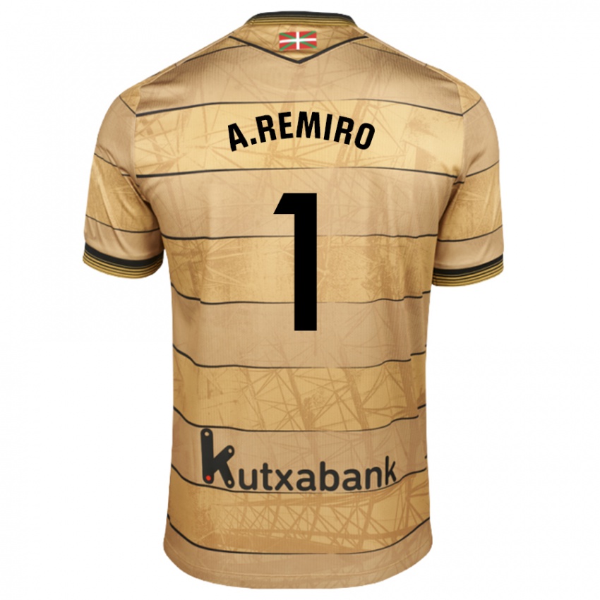 Niño Camiseta Álex Remiro #1 Marrón 2ª Equipación 2024/25 La Camisa