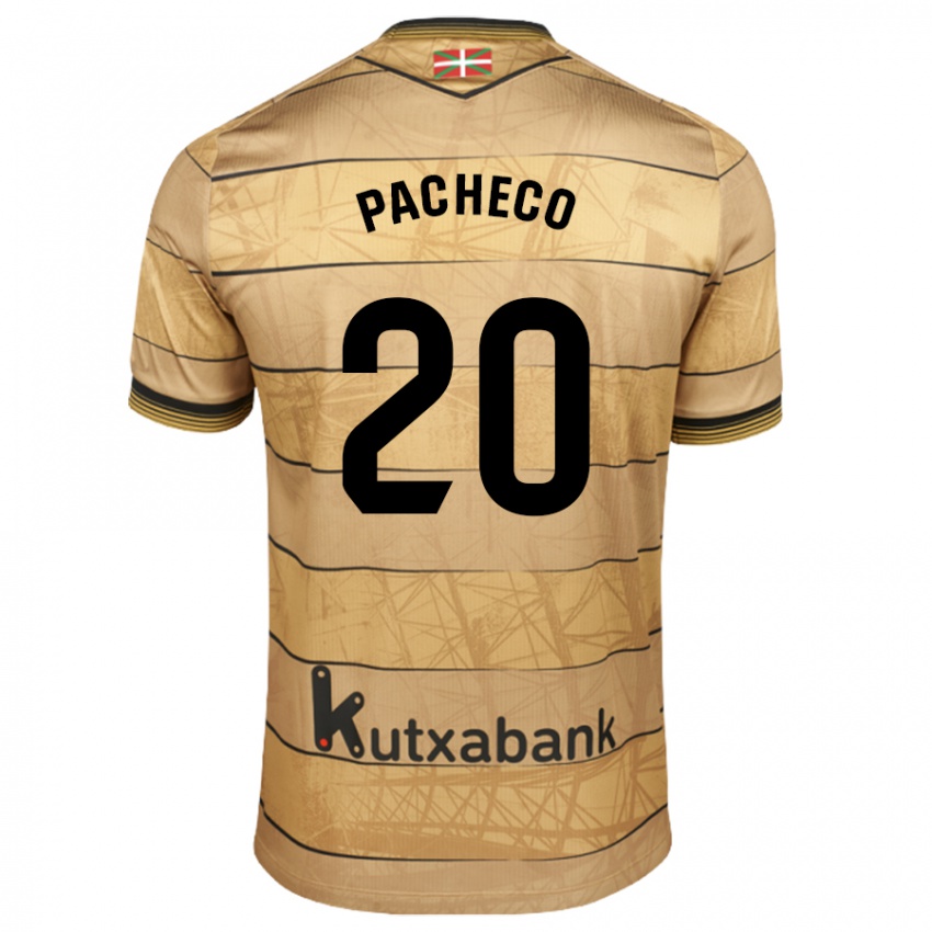 Niño Camiseta Jon Pacheco #20 Marrón 2ª Equipación 2024/25 La Camisa