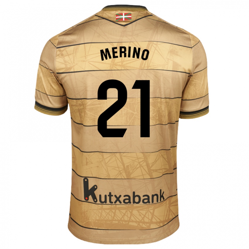 Niño Camiseta Jon Merino #21 Marrón 2ª Equipación 2024/25 La Camisa