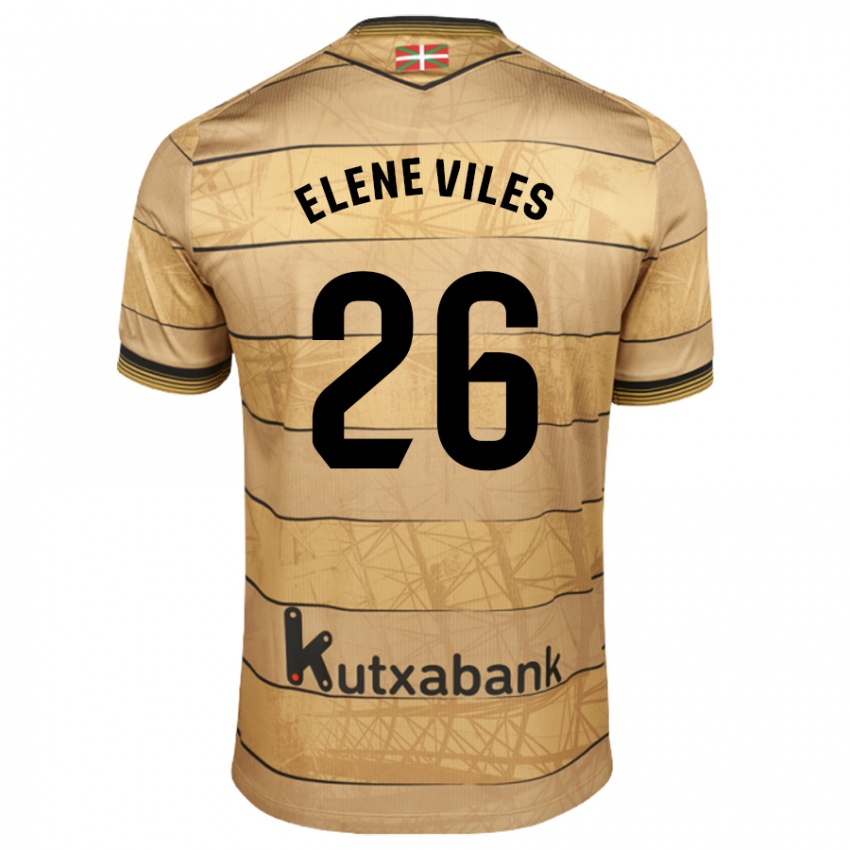 Niño Camiseta Elene Viles Odriozola #26 Marrón 2ª Equipación 2024/25 La Camisa