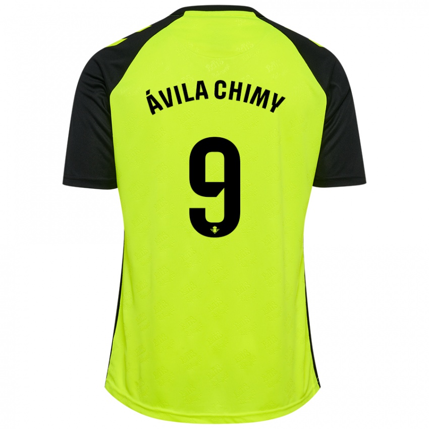 Niño Camiseta Chimy Ávila #9 Amarillo Fluorescente Negro 2ª Equipación 2024/25 La Camisa