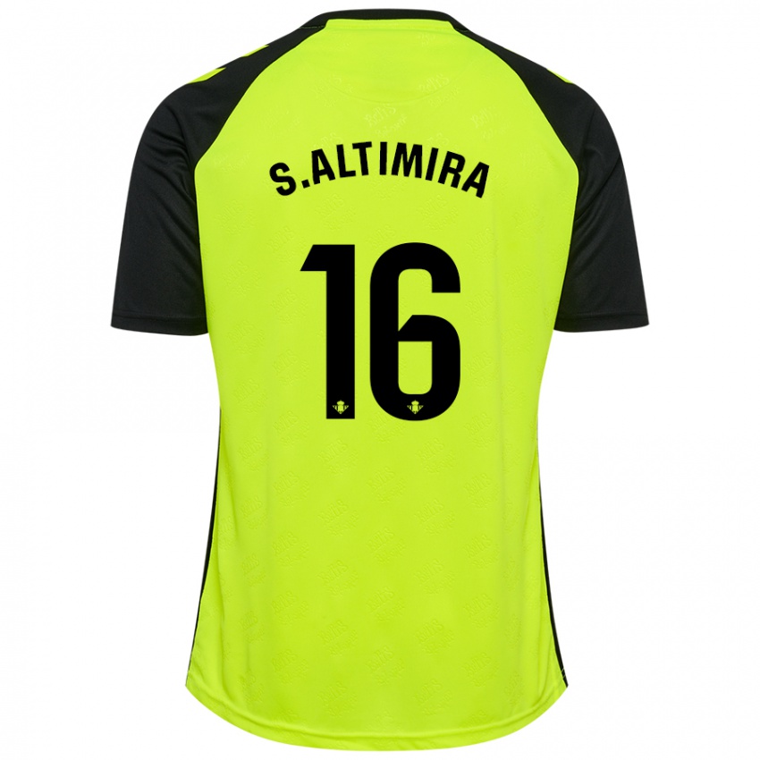 Niño Camiseta Sergi Altimira #16 Amarillo Fluorescente Negro 2ª Equipación 2024/25 La Camisa