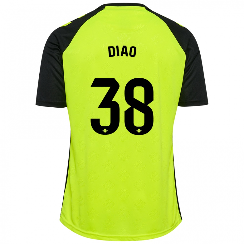 Niño Camiseta Assane Diao #38 Amarillo Fluorescente Negro 2ª Equipación 2024/25 La Camisa