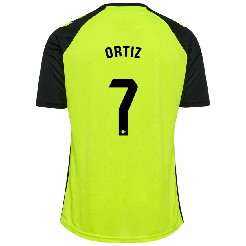 Niño Camiseta Ángel Ortiz #7 Amarillo Fluorescente Negro 2ª Equipación 2024/25 La Camisa