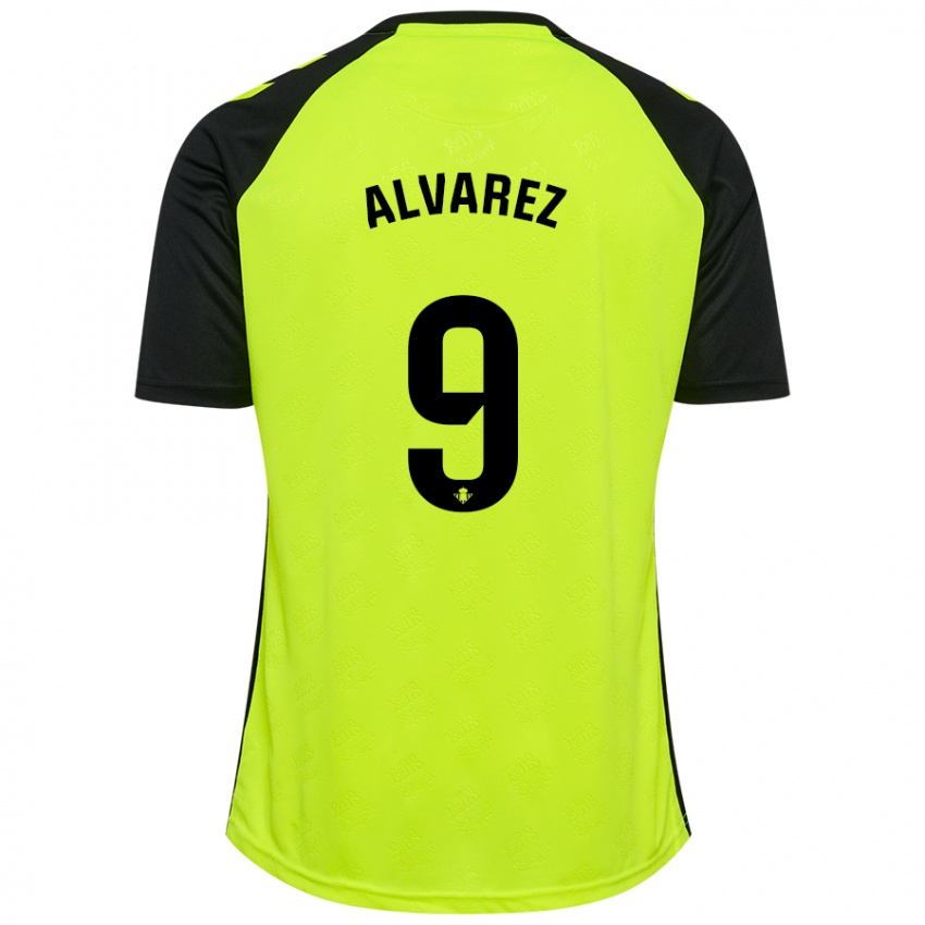 Niño Camiseta Carmen Álvarez Sánchez #9 Amarillo Fluorescente Negro 2ª Equipación 2024/25 La Camisa