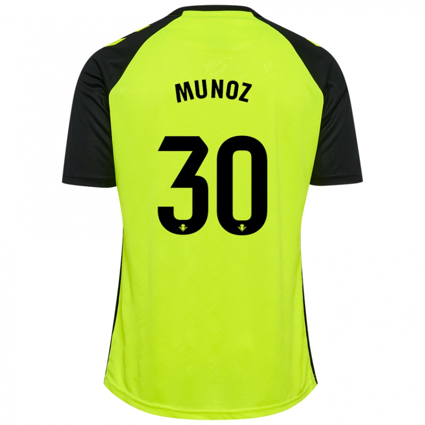 Niño Camiseta Blanca Muñoz #30 Amarillo Fluorescente Negro 2ª Equipación 2024/25 La Camisa