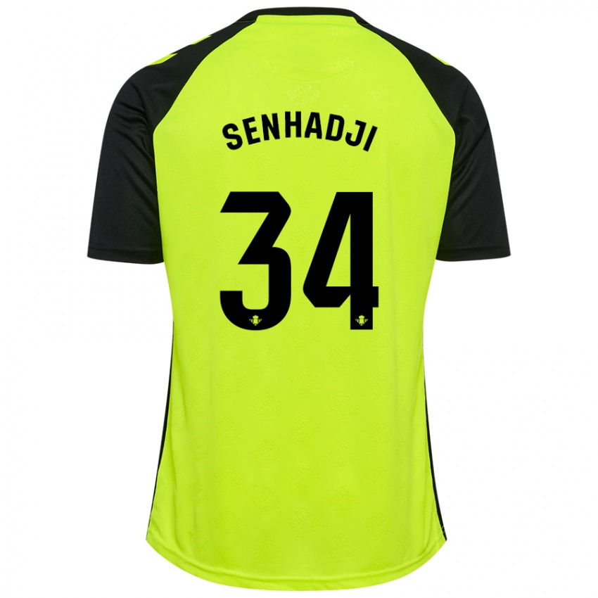 Niño Camiseta Yanis Senhadji #34 Amarillo Fluorescente Negro 2ª Equipación 2024/25 La Camisa