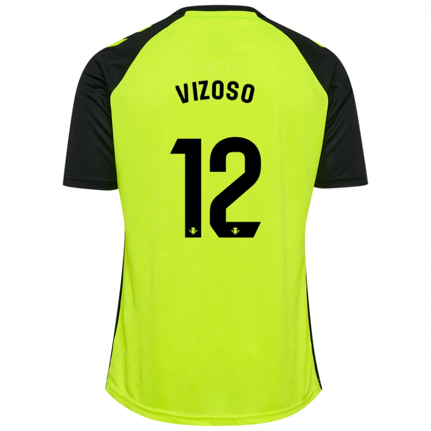 Niño Camiseta Paula Vizoso Prieto #12 Amarillo Fluorescente Negro 2ª Equipación 2024/25 La Camisa