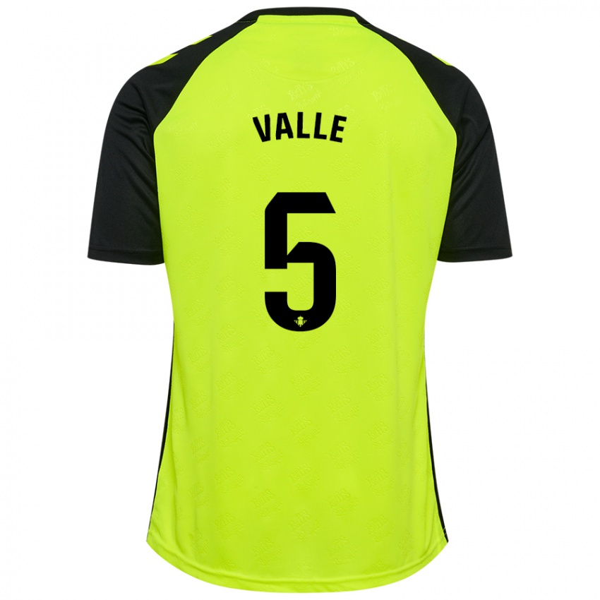 Niño Camiseta María Valle López #5 Amarillo Fluorescente Negro 2ª Equipación 2024/25 La Camisa