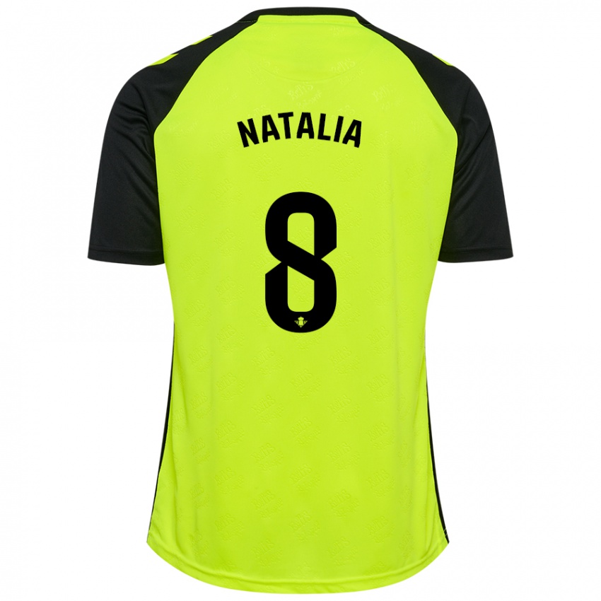 Niño Camiseta Natalia Montilla Martinez #8 Amarillo Fluorescente Negro 2ª Equipación 2024/25 La Camisa