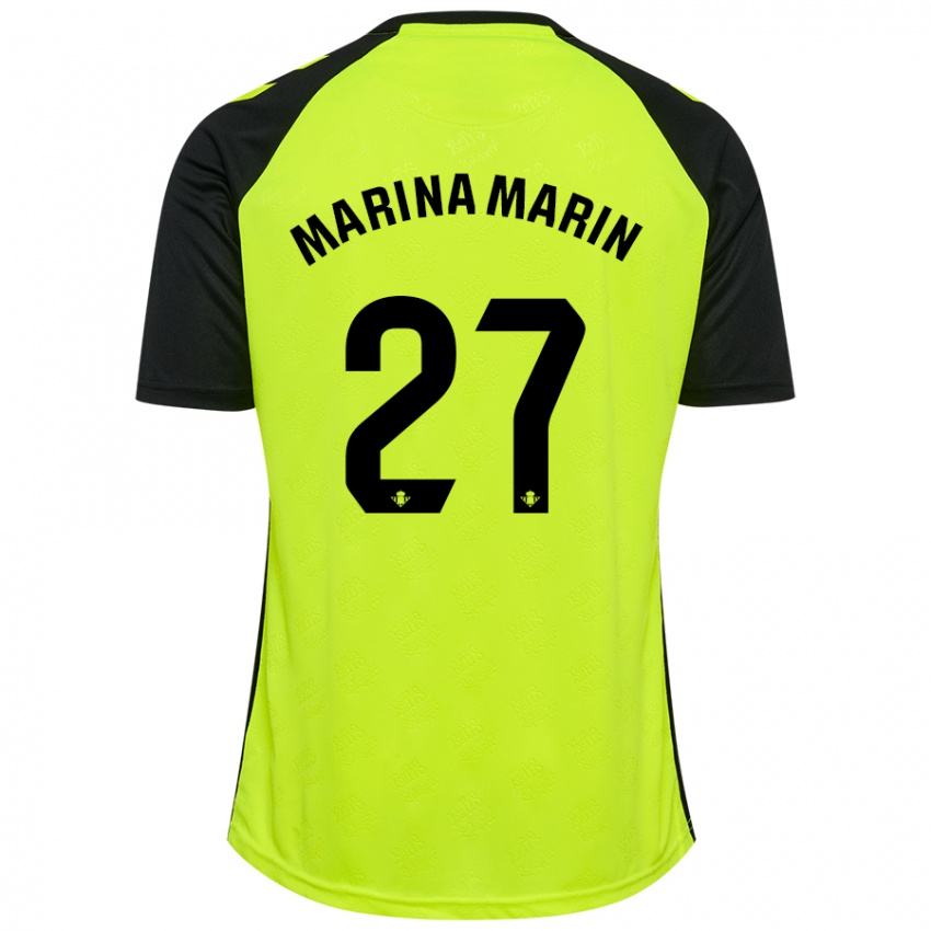 Niño Camiseta Marina Marín #27 Amarillo Fluorescente Negro 2ª Equipación 2024/25 La Camisa