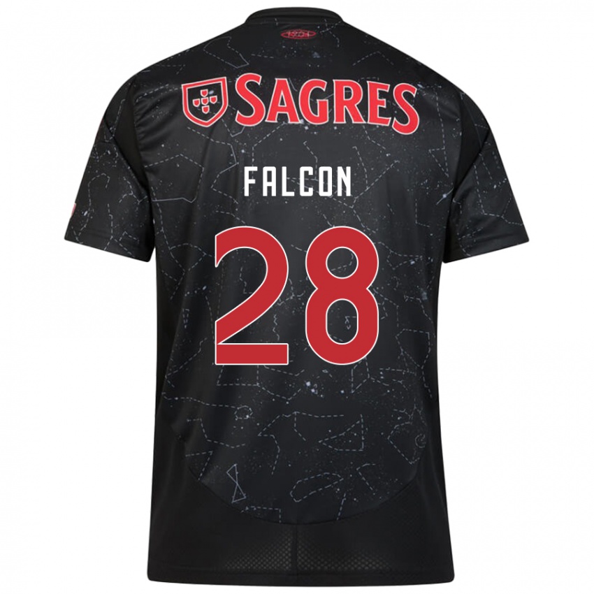 Niño Camiseta Andrea Falcón #28 Negro Rojo 2ª Equipación 2024/25 La Camisa