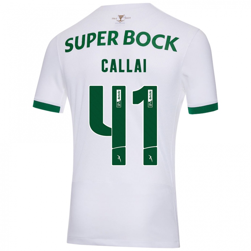 Niño Camiseta Diego Callai #41 Blanco Verde 2ª Equipación 2024/25 La Camisa