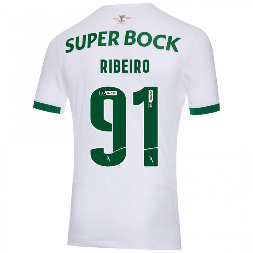 Niño Camiseta Rodrigo Ribeiro #91 Blanco Verde 2ª Equipación 2024/25 La Camisa