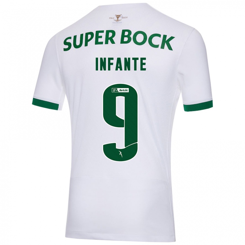 Niño Camiseta João Infante #9 Blanco Verde 2ª Equipación 2024/25 La Camisa