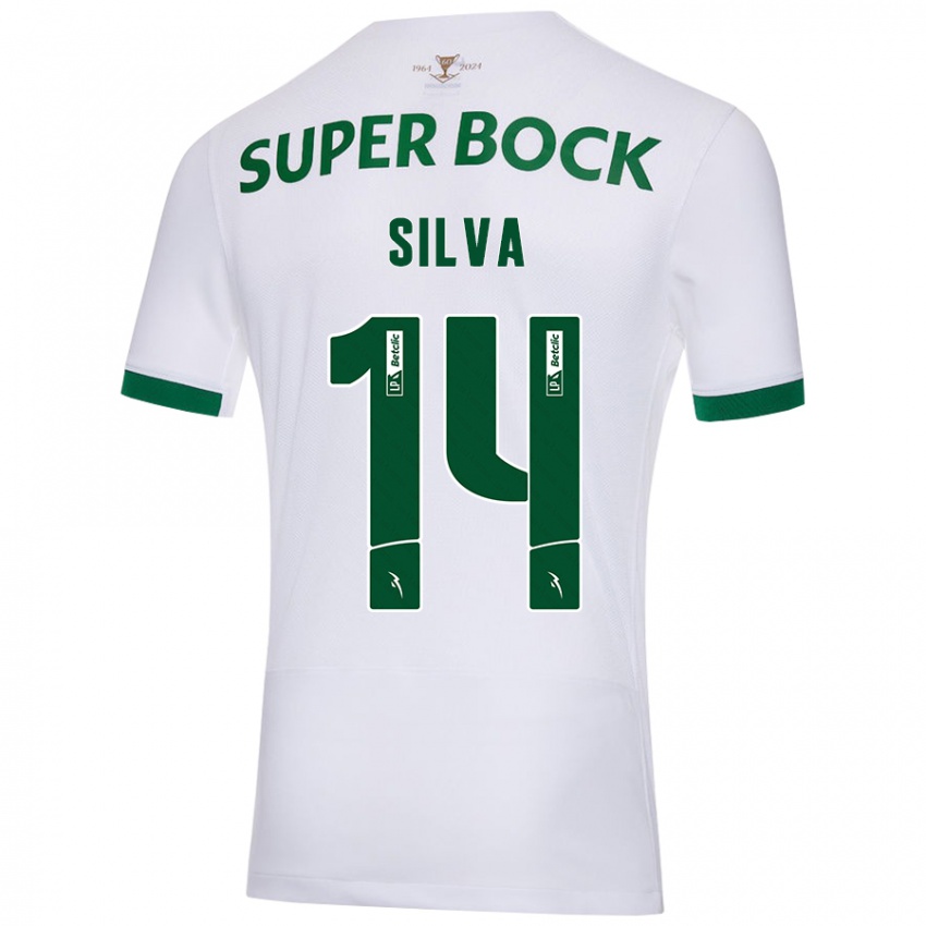 Niño Camiseta Guilherme Silva #14 Blanco Verde 2ª Equipación 2024/25 La Camisa