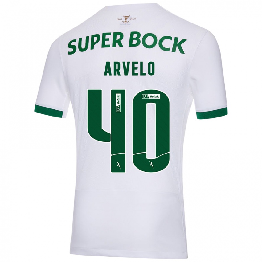 Niño Camiseta Adam Arvelo #40 Blanco Verde 2ª Equipación 2024/25 La Camisa