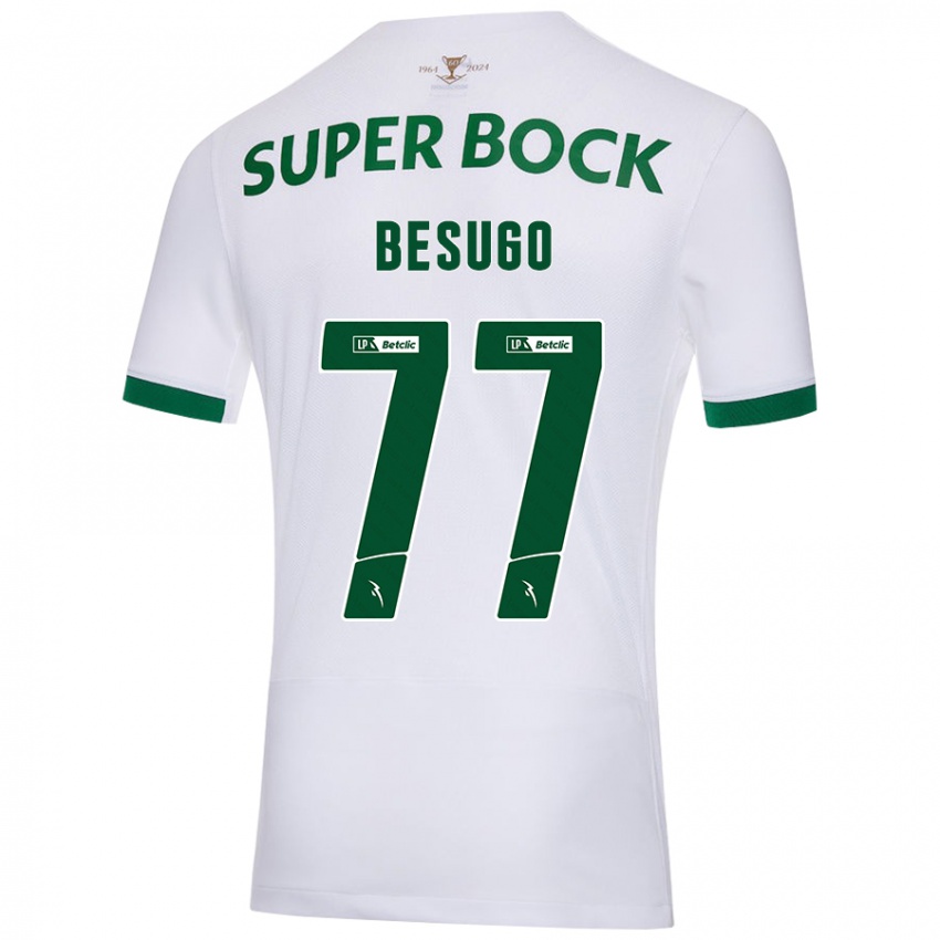 Niño Camiseta Rafael Besugo #77 Blanco Verde 2ª Equipación 2024/25 La Camisa