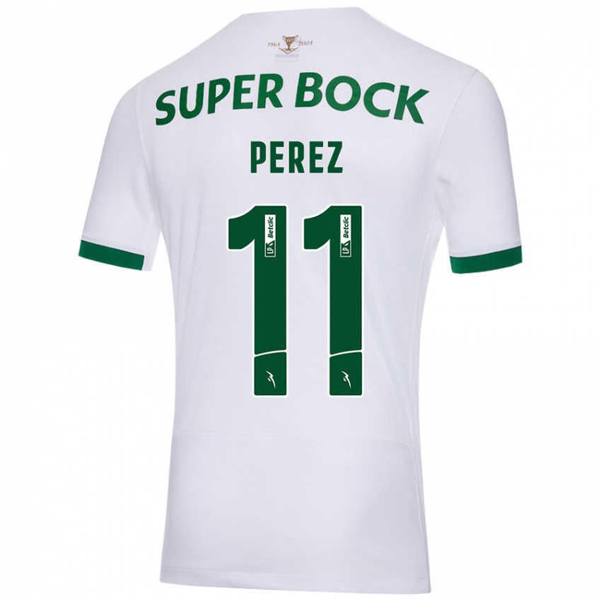 Niño Camiseta Brenda Pérez #11 Blanco Verde 2ª Equipación 2024/25 La Camisa