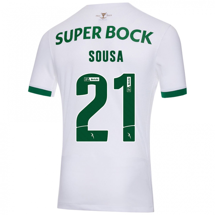 Niño Camiseta Margarida Sousa #21 Blanco Verde 2ª Equipación 2024/25 La Camisa