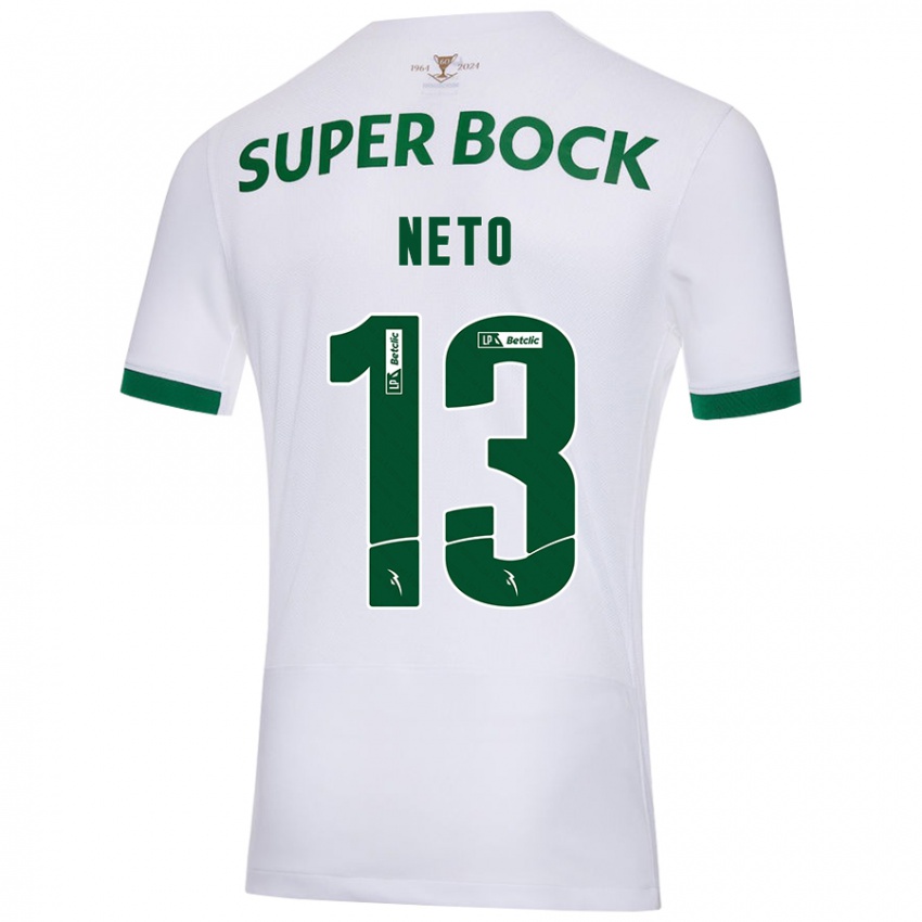 Niño Camiseta Luís Neto #13 Blanco Verde 2ª Equipación 2024/25 La Camisa