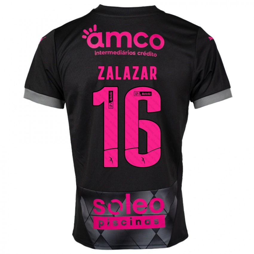 Niño Camiseta Rodrigo Zalazar #16 Negro Rosa 2ª Equipación 2024/25 La Camisa