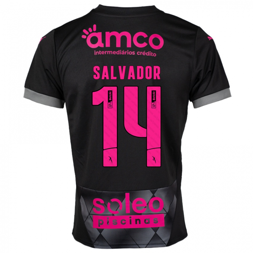 Niño Camiseta João Salvador #14 Negro Rosa 2ª Equipación 2024/25 La Camisa