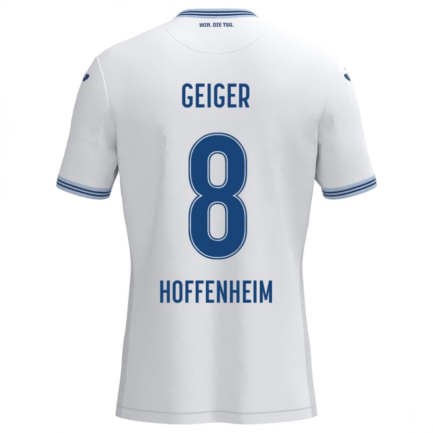 Niño Camiseta Dennis Geiger #8 Blanco Azul 2ª Equipación 2024/25 La Camisa