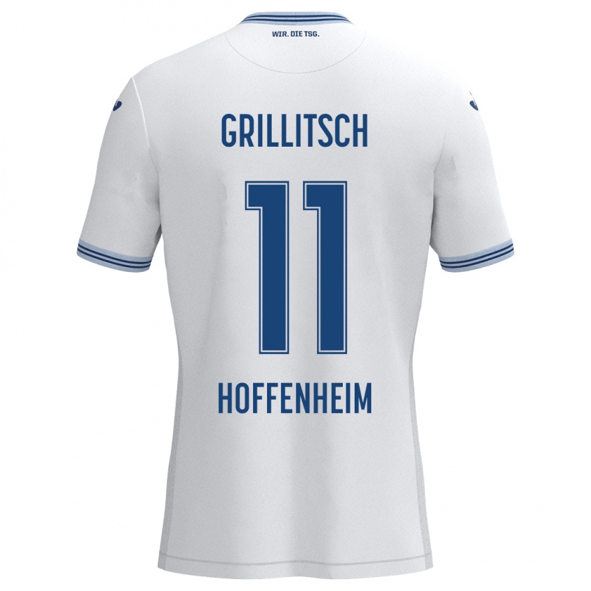 Niño Camiseta Florian Grillitsch #11 Blanco Azul 2ª Equipación 2024/25 La Camisa