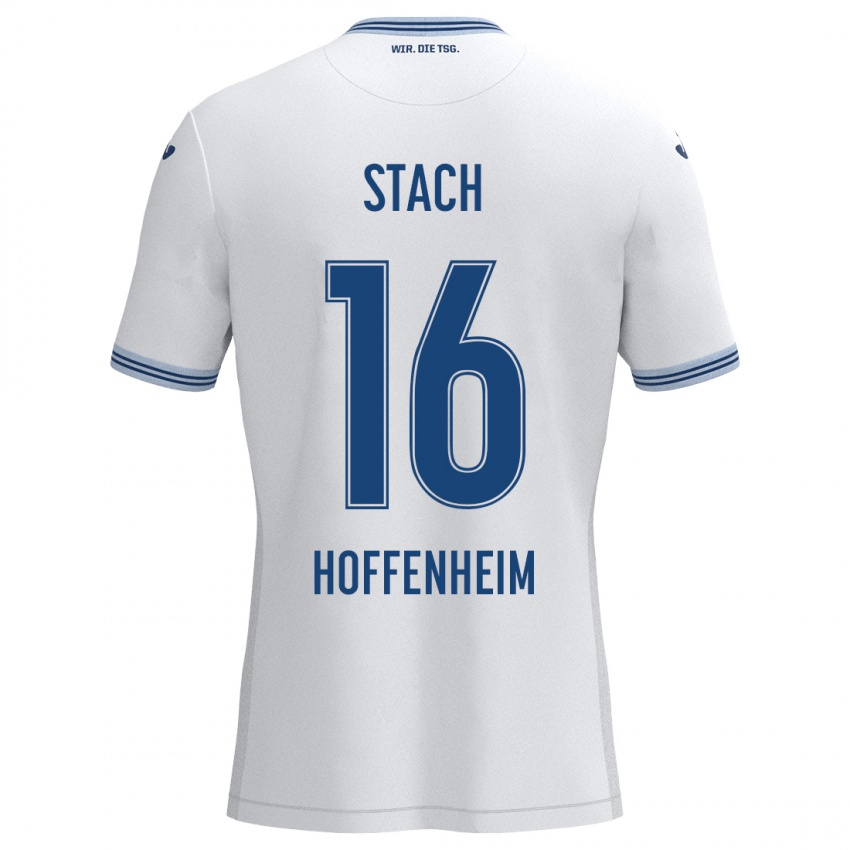 Niño Camiseta Anton Stach #16 Blanco Azul 2ª Equipación 2024/25 La Camisa