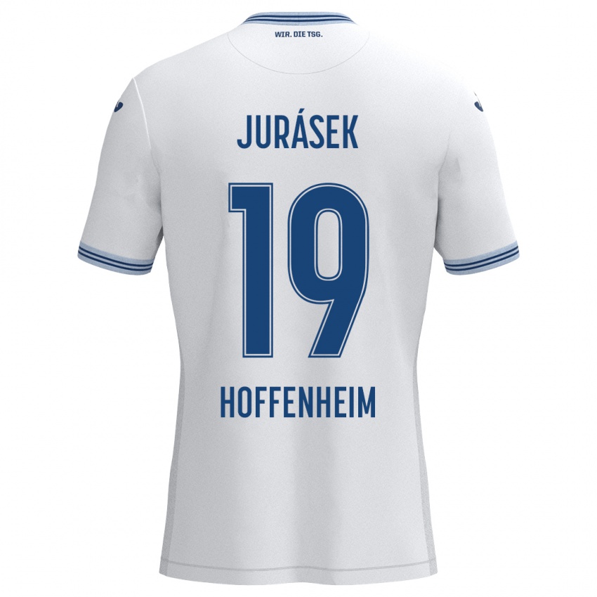 Niño Camiseta David Jurásek #19 Blanco Azul 2ª Equipación 2024/25 La Camisa