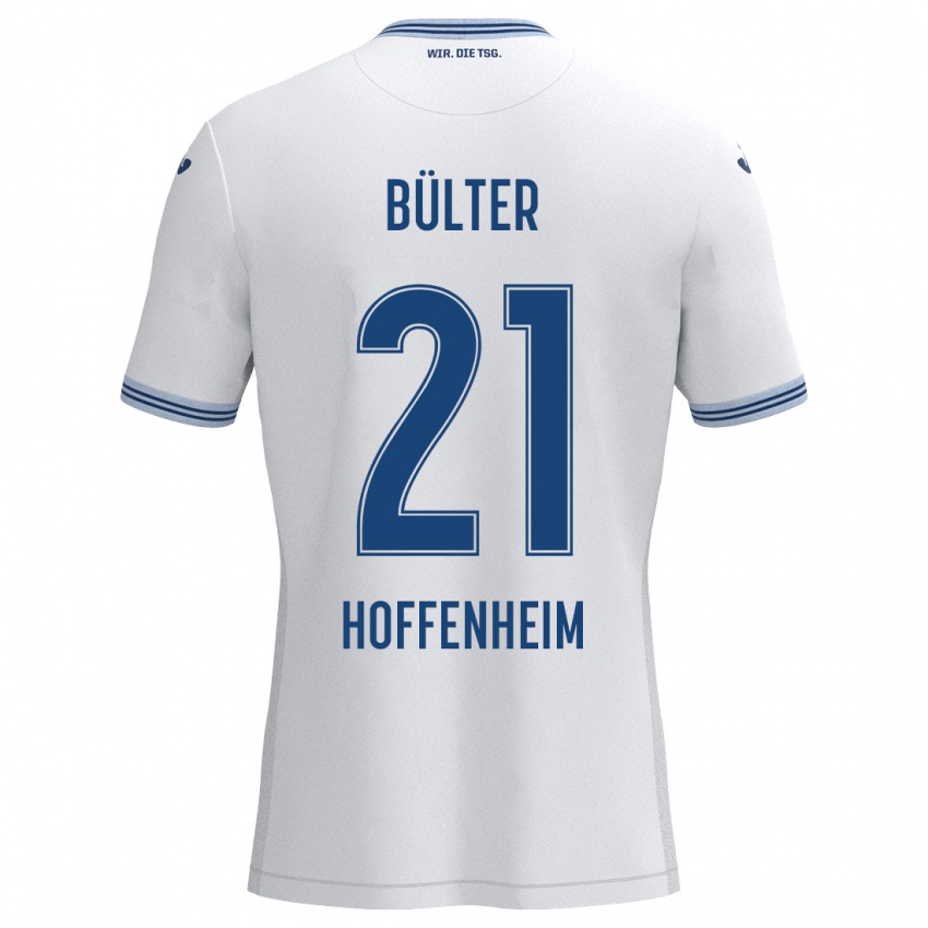 Niño Camiseta Marius Bülter #21 Blanco Azul 2ª Equipación 2024/25 La Camisa