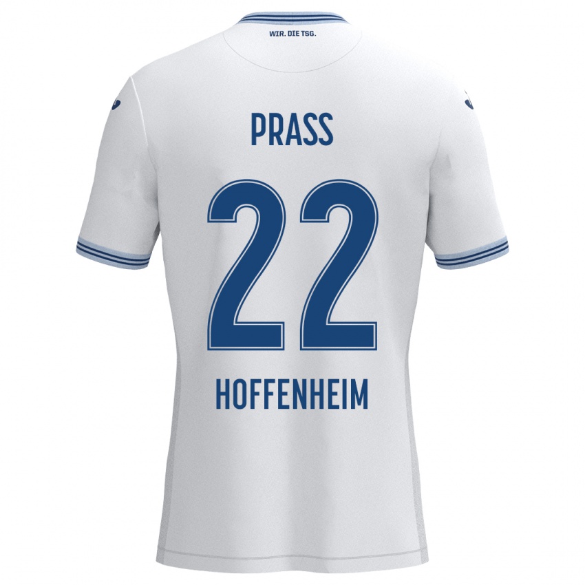 Niño Camiseta Alexander Prass #22 Blanco Azul 2ª Equipación 2024/25 La Camisa