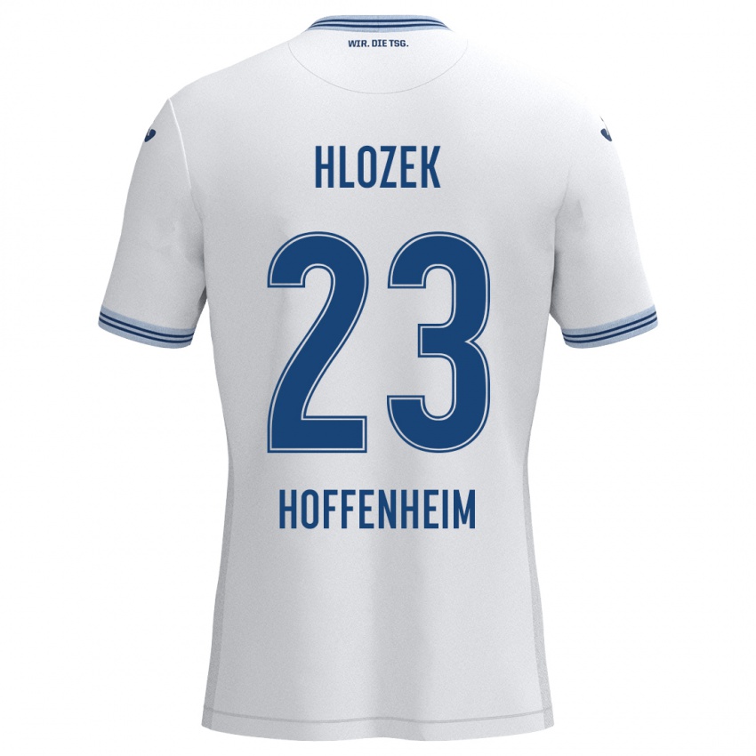 Niño Camiseta Adam Hlozek #23 Blanco Azul 2ª Equipación 2024/25 La Camisa