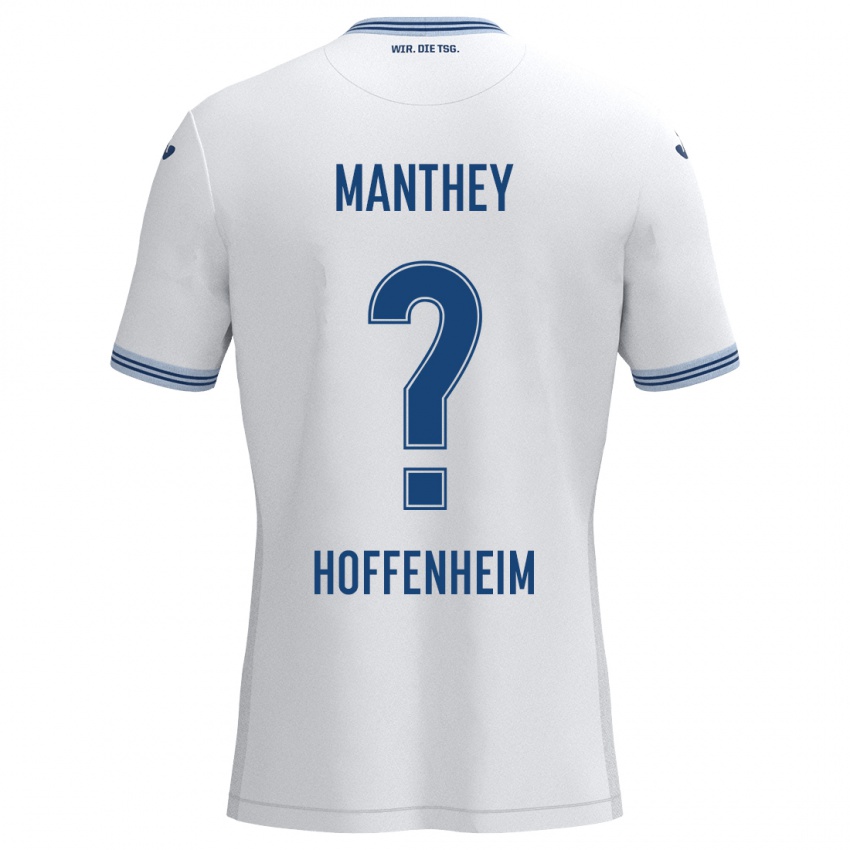 Niño Camiseta Kevin Manthey #0 Blanco Azul 2ª Equipación 2024/25 La Camisa