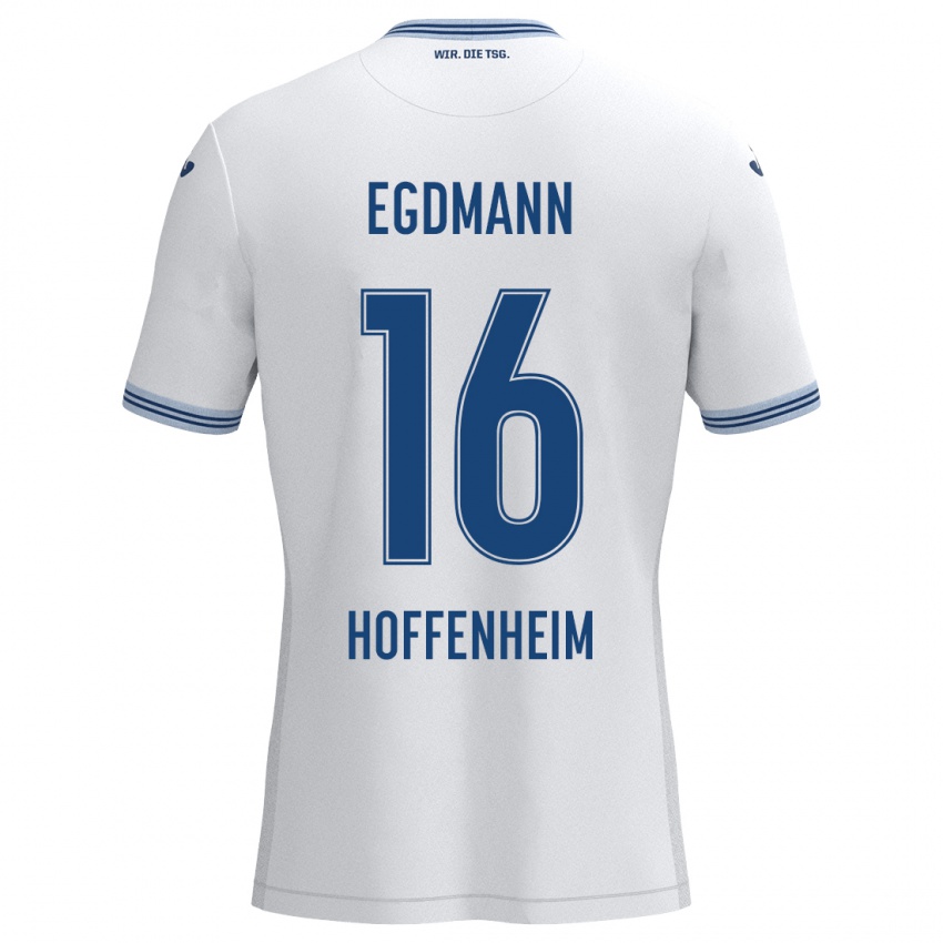 Niño Camiseta Mika Egdmann #16 Blanco Azul 2ª Equipación 2024/25 La Camisa